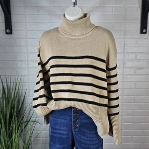 Gap Striped Turtleneck Sweater Black and Tan Oversized Small